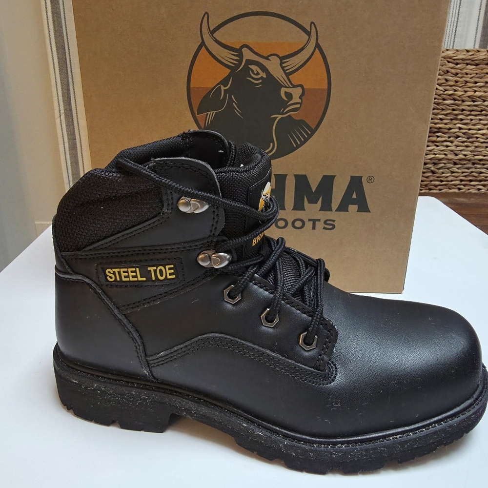 Mens Size 8W Black Steel Toe Work Boots
